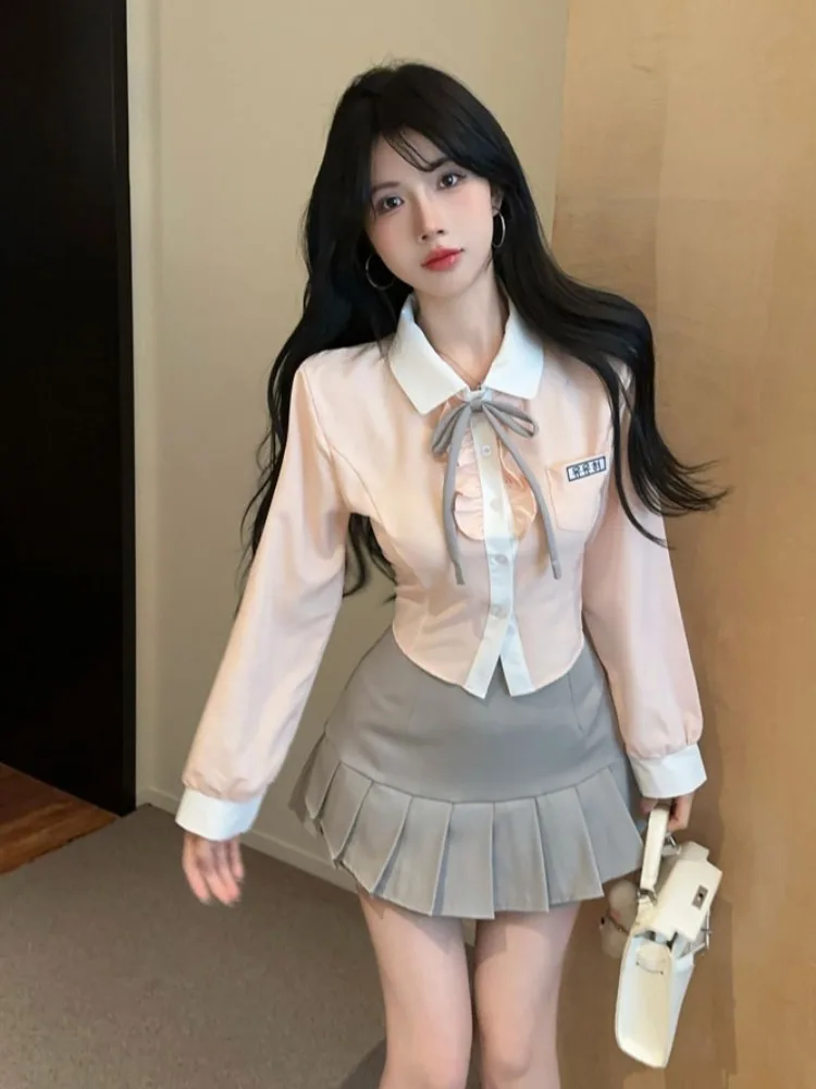 

Sweet Style College Uniform JK Uniform Set Women's Korean Half-length Waist-cinching Slimming Shirt Skirt Two-piece Set