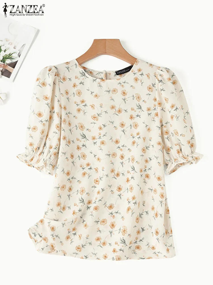 Women Bohemian Holiday Party Floral Printed Blouse ZANZEA Summer Stylish Short Sleeve Tops Casual O Neck Loose Shirt Chemise