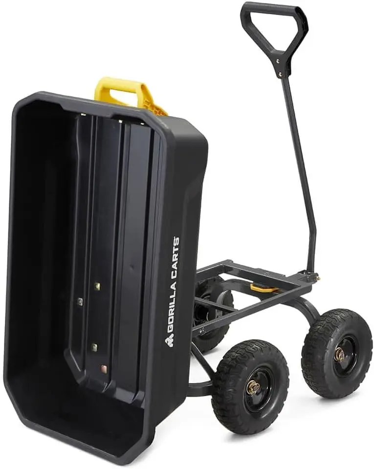 Carrinho de despejo para serviço pesado com sistema de liberação rápida, capacidade de 600 lb, pneus planos sem 10 polegadas para jardim e quintal