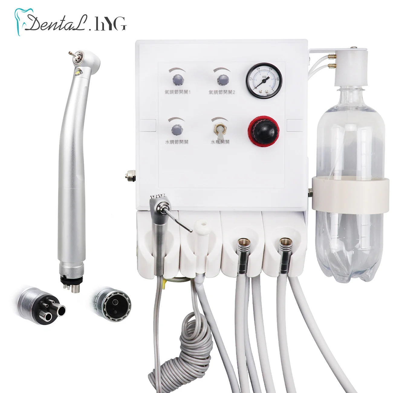 Portable Dental Turbine Unit With Weak Suction Dental Equipment Air Unit With 2 Handpiece Tubes 3 Way Syringe Foot Pedal Water