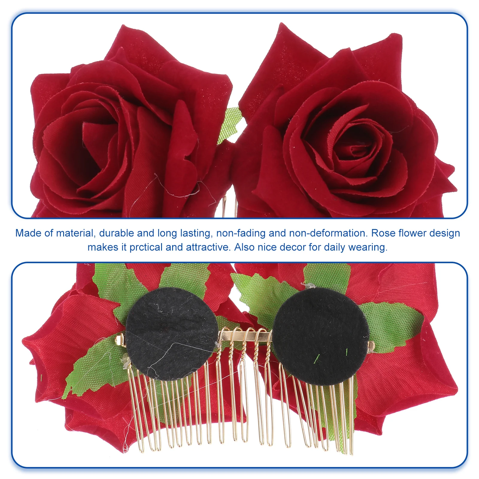 

3pcs Hair Accessories Set Durable Non Fading Rose Design Bun Maker Clips Combs U Shaped Stick Pins Women Girls Party Wedding