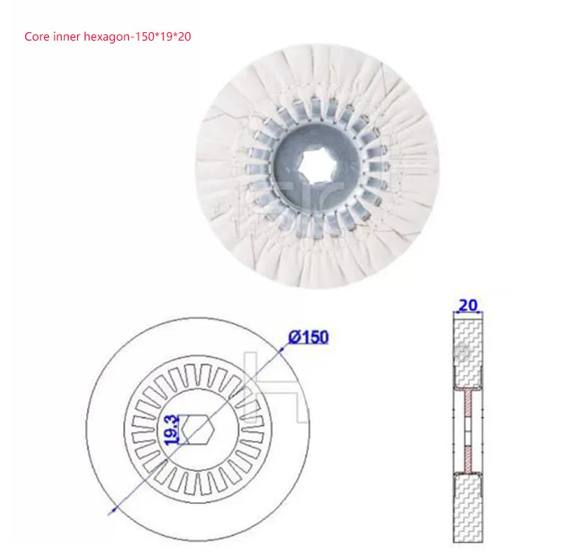 Ø120/150xHex19x10/20 For Edge Banding Machine Cotton Buffing Wheel Polishing Wheel Woodworking Machine Accessories 2PC
