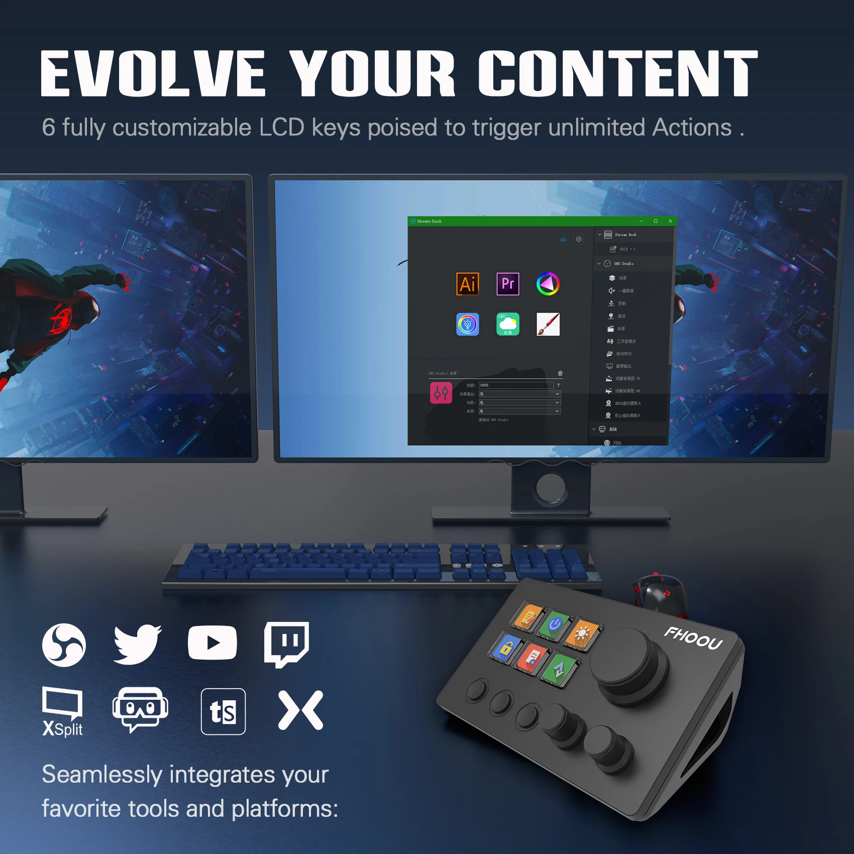 Mirabox N3 StreamDeck Global Edition Stream Deck LCD Controller per la creazione di contenuti dal vivo Pulsante tastiera visiva personalizzato per