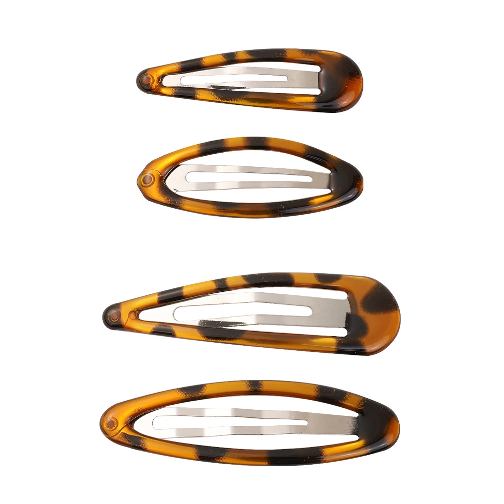 4 Stück 5,1 cm Leopardenmuster Basic Snap Mädchen Haartropfen Clips Leopardenfarbene Haarklemmennadeln Haarnadeln BB Haarspangen für Frauen und Mädchen – Detail 2