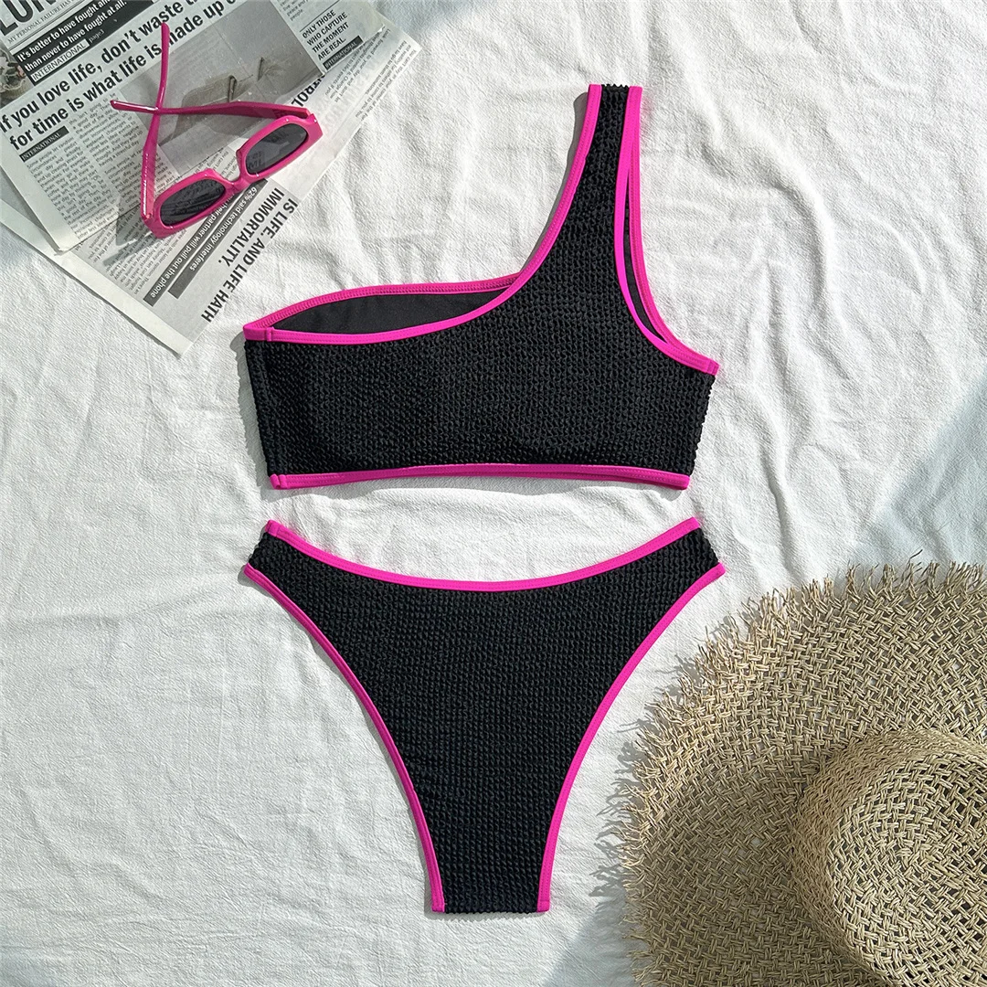 Gefälteter, einseitiger Bikini, Damen-Badeanzug, zweiteiliges Bikini-Set, gepolsterter Badeanzug, Badebekleidung, Schwimmbikini V7217 – Detail 9