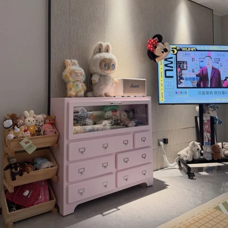 Dopamine Storage Bucket  Living Room Solid Wood Locker Figure  Cream Wind Simple Display  Entrance Cabinet