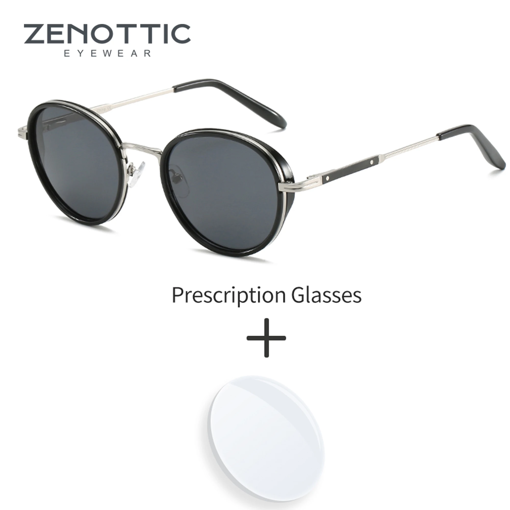 ZENOTTIC 2024 Steampunk Prescription Sunlasses for Unsiex Vintage Myopia/Hyperopia/Progressive Shade Round Optical Sun Glasses