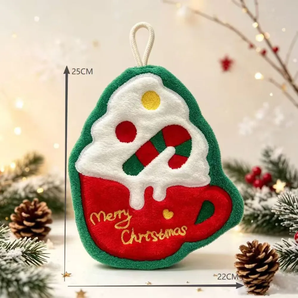 Water Absorption Christmas Hand Towels Quick-drying Coral Fleece Christmas Tree Handkerchiefs Cleaning Hanging Hanging Wipes