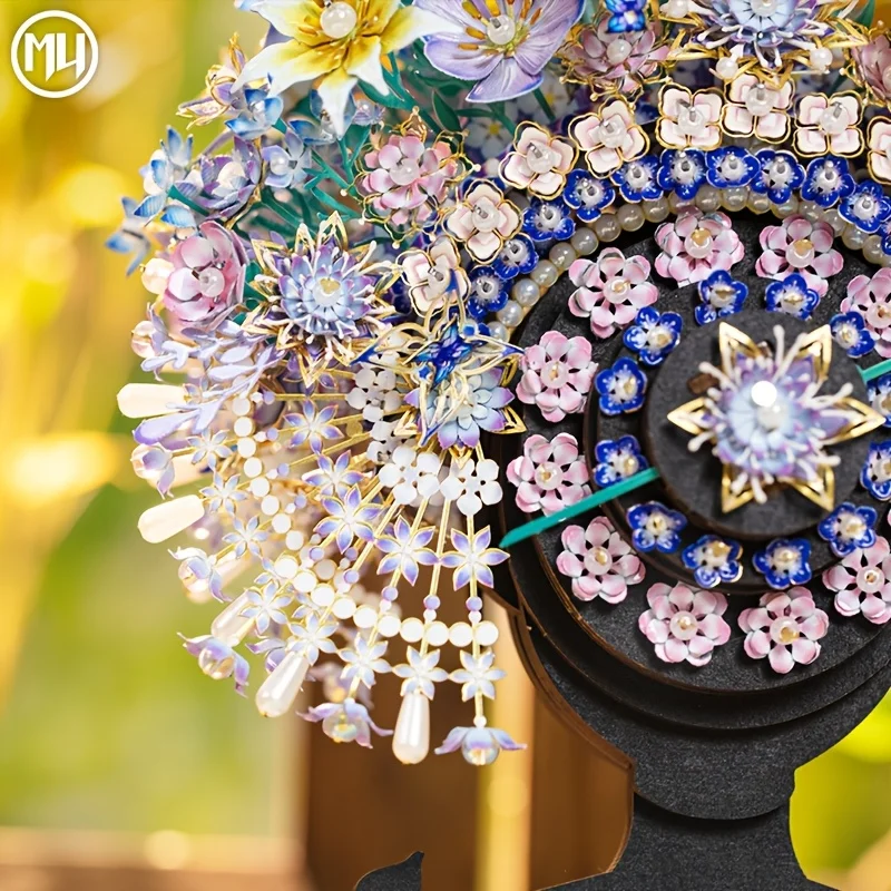 MU Hairpin FlowerCrown 3D Stereoscopic Metal Puzzle, DIY Puzzle Toy, Desktop Office Decoration, Stress Relieving, Colorful Gift