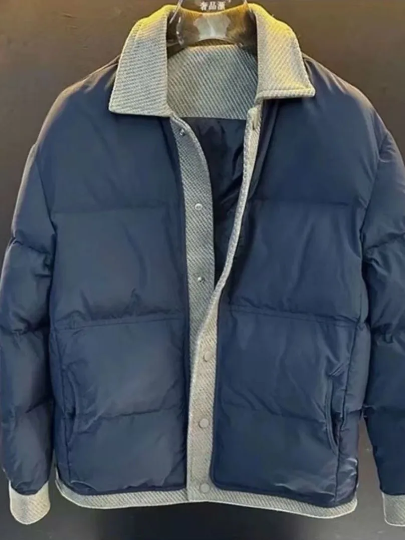 Men's Casual Patchwork Cotton Jaet Warm Collar Busin Leisure Faionable All-Match Autumn Winter New Sle Thiened Coat
