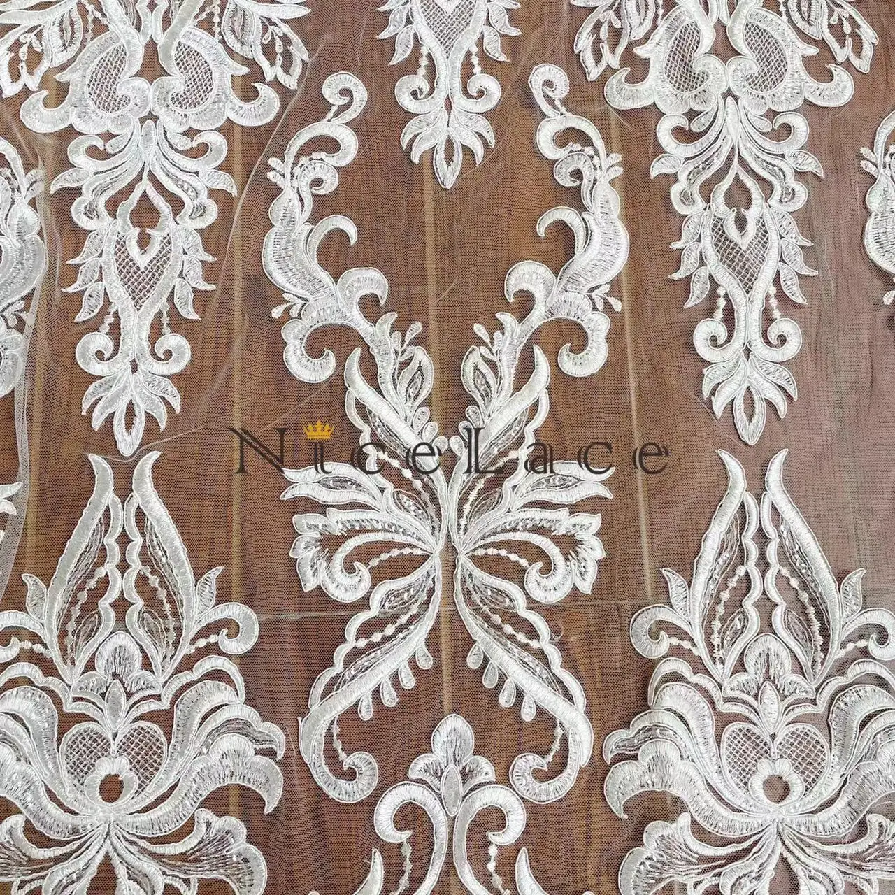 1Yard 2022 Nicelace High Quality Butterfly Embroidery Lace Fabric With Sequins And Cording Bridal Wedding Dresses Spose Gowns