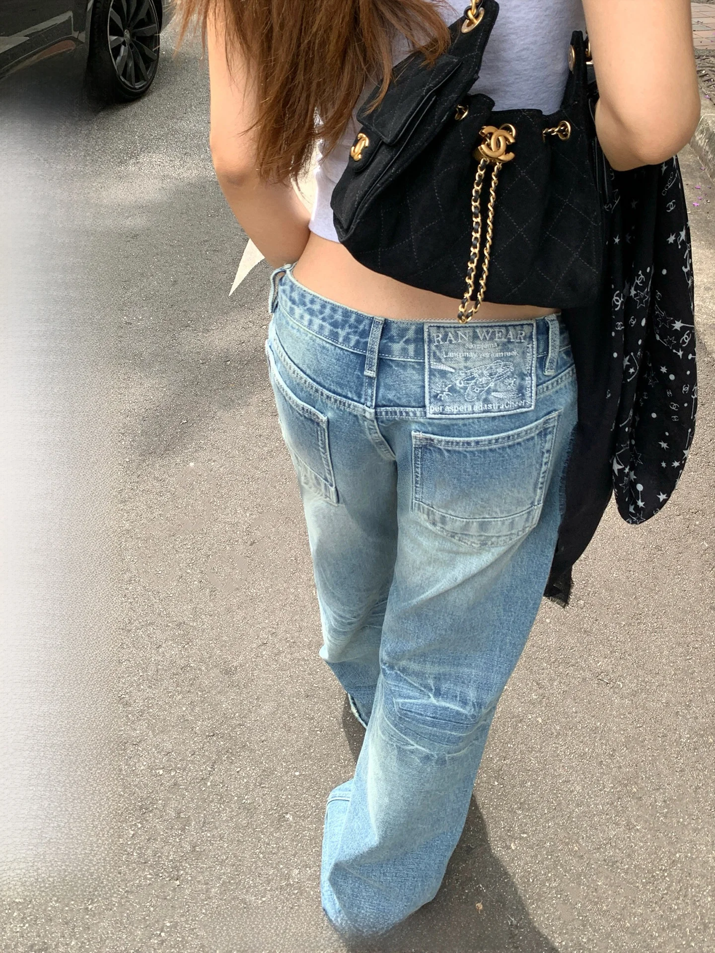 

Ranwear High Rise Wide Leg Jeans Women's Casual Cotton Denim Jeans Light Washed Frayed Knee High Boots Spring Summer Autumn