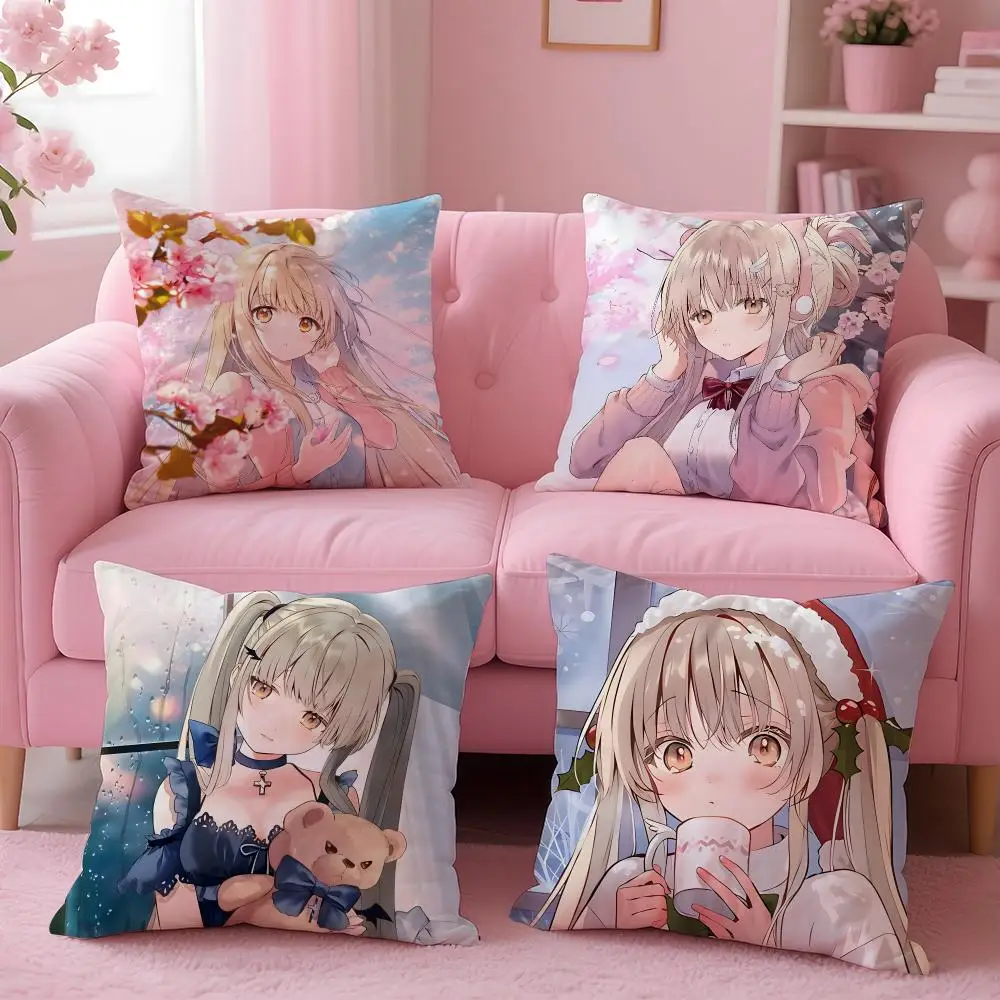 anime Angel Next Door Spoils Me Rotten Cushion Cover Cushion Cover 4Pcs 50x50 45x45 40x40 Pillowcase Decorative Sofa Home Decor