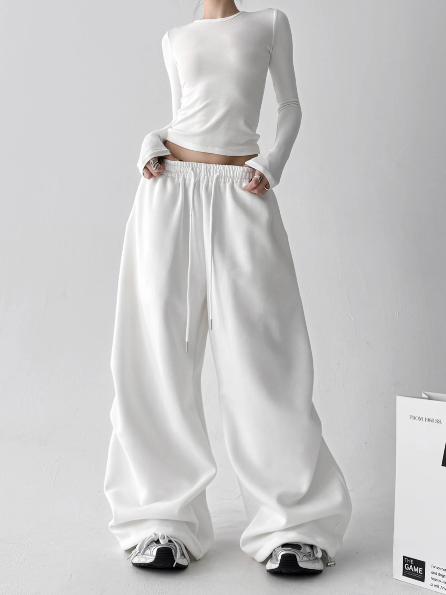 Witte hoge taille danssportbroek dames casual losse legging broek elastische taille wijde broek lente herfst nieuwe collectie