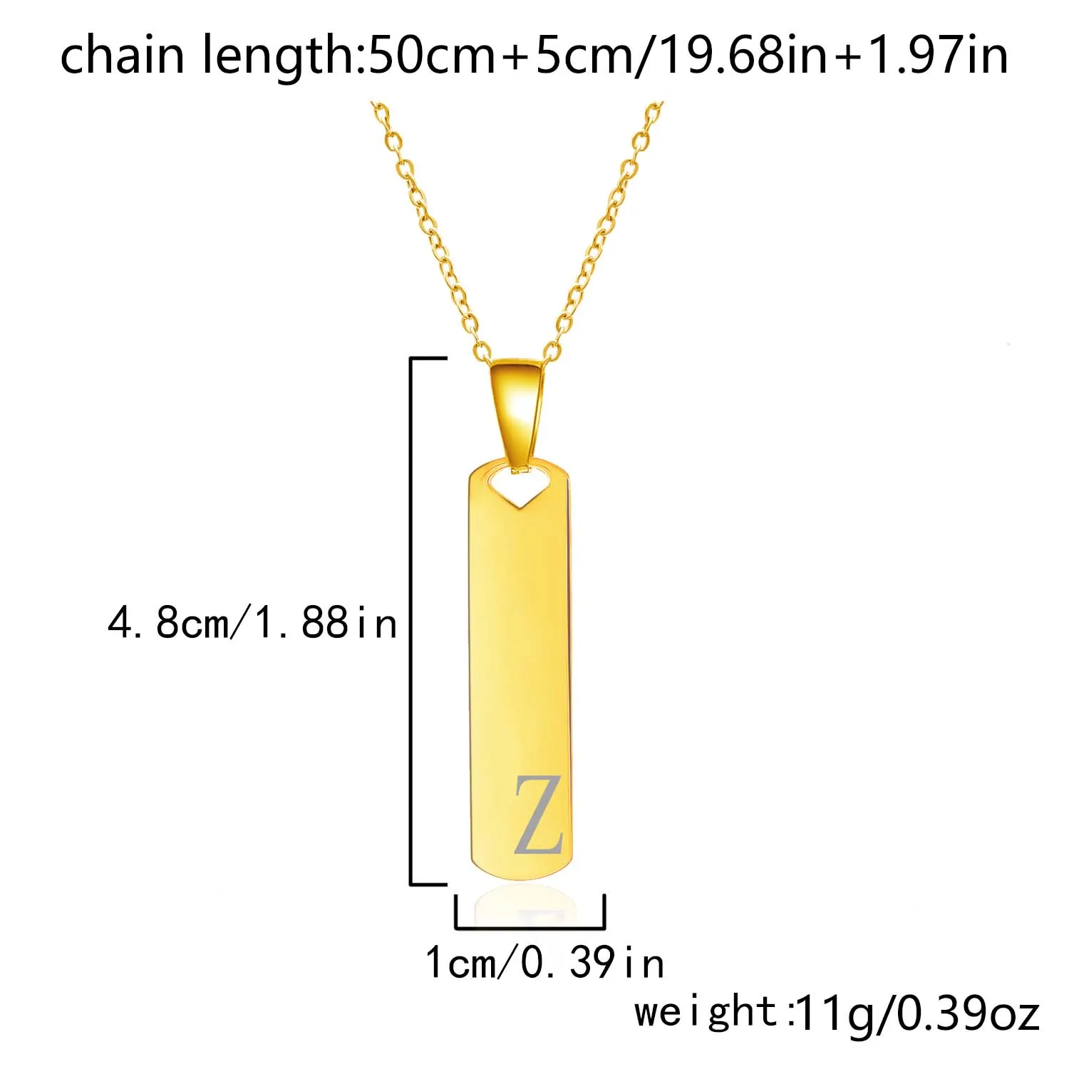 Fashion Initial Bar Necklace for Men Women Exquisite Waterproof Stainless Steel A-Z Letters Pendant Necklace Alphabet Jewelry