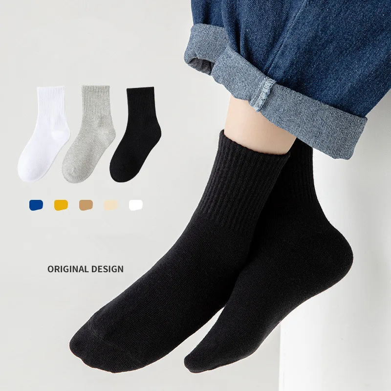 5 Pairs/lot Cotton Soft Student Socks Breathable Absorbing Sweat Sport Socks Boys Girls Middle Tube Sock For 3-13 Year