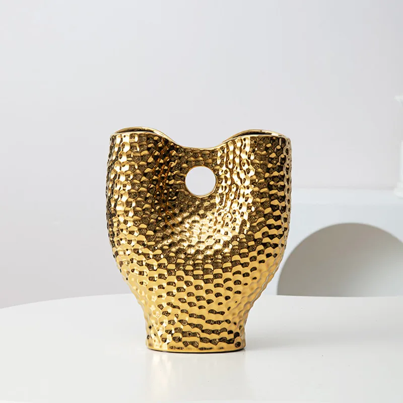 Nordic Golden Ceramic Vase Modern Home Decoration Ornaments Countertop Vase Creative Living Room Flower Arrangement Vase