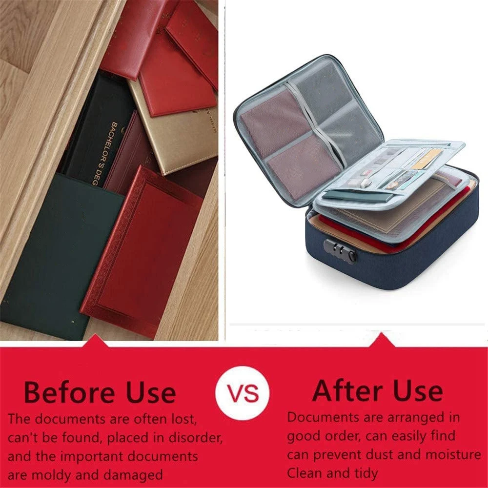 [A93Z!】 Important File Pocket Holder,Document Organizer Box,Oxford Waterproof Document Storage Bag With Safe Code Lock