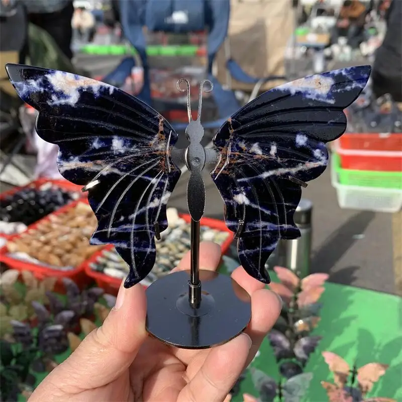 Natural Sodalite Butterfly Wing Carving Healing Crafts Gift Room Decor Home Decoration Birthday Gift 1pair