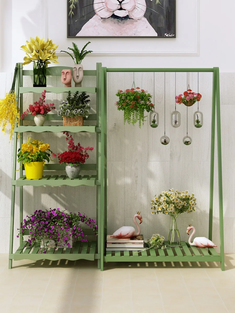 Flower stand shelf, indoor solid wood, multi-storey balcony, hanging floor-to-ceiling, living room, pothos succulent shelf