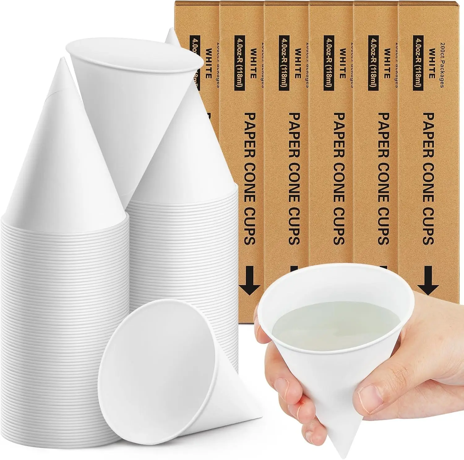 

1200 Pcs Paper Cone Cups Thicken Disposable Cone Cups for Shaved Ice, Slushies Water Cooler Dispenser, White (4 oz)