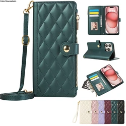 Crossbody Wallet Case For Samsung Galaxy Z Fold 6 5 4 3 Zipper Leather Multi 4 Cards Cover For Galaxy Z Fold6 Fold5 Fold4 Fold3