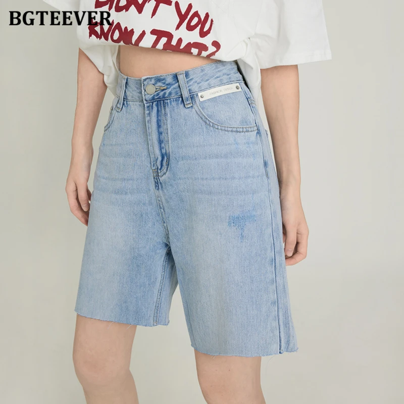 

BGTEEVER Vintage Single Button Female Jeans Shorts Summer Casual High Waist Loose Women Denim Shorts