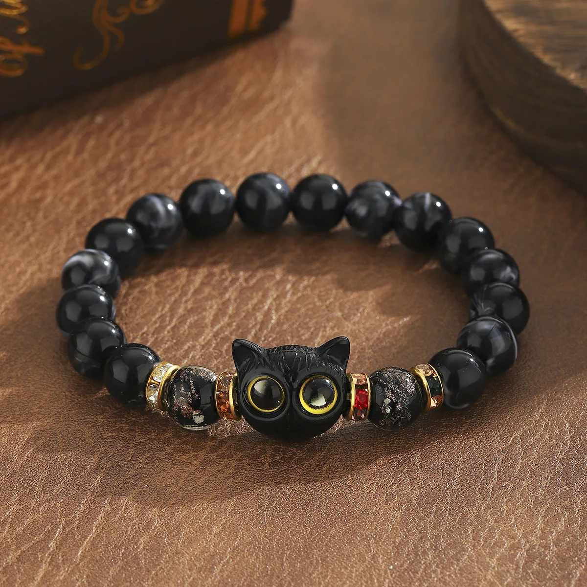

Cat Head Beads Luminous Bracelet Boho Ethnic Elastic Glow In Dark Couple Hand Jewelry For Women Men