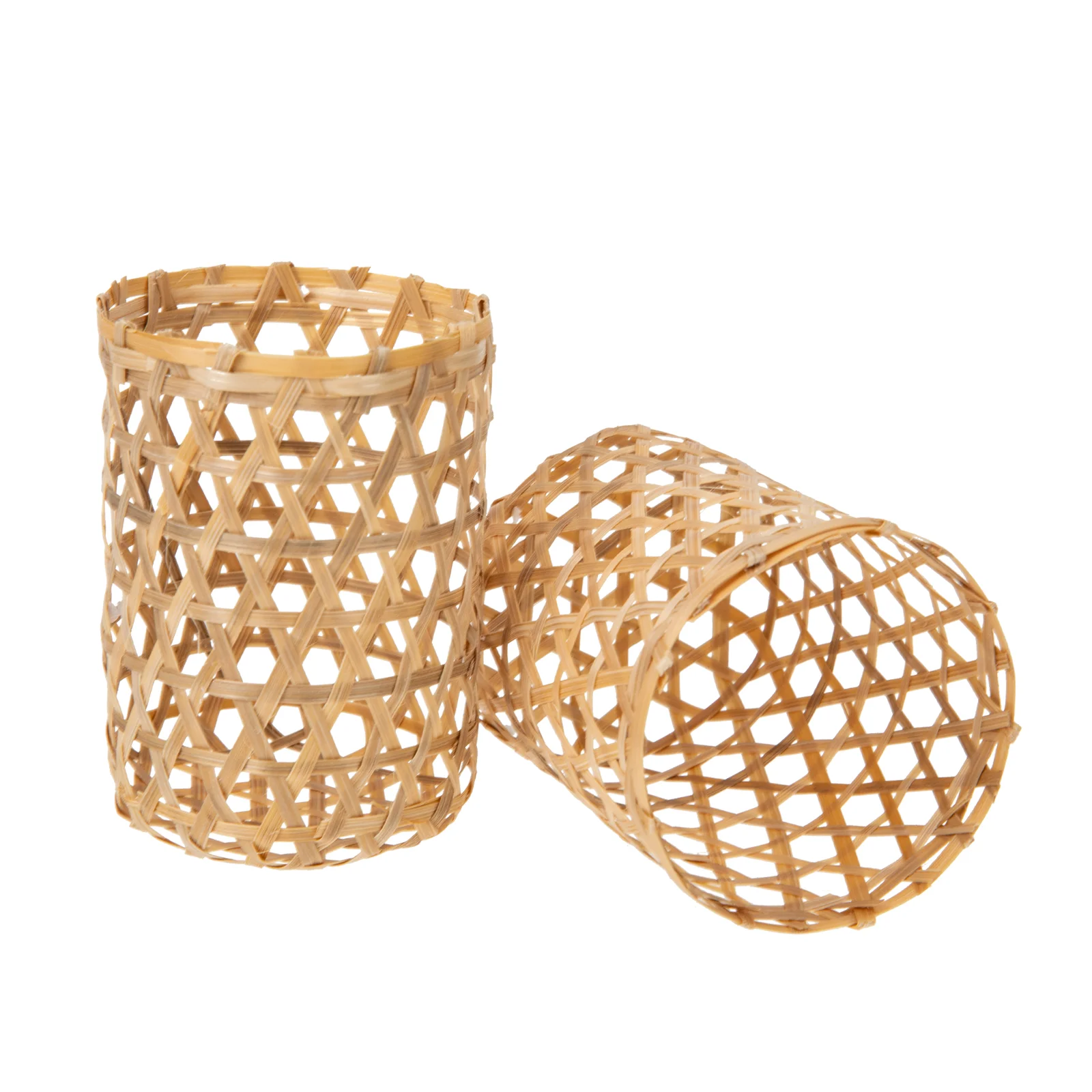 2 Pcs Bamboo Cup Sleeves Gold Decor Glassware Covers Decorate Weaving Vase Rattan Accessory Decorative Anti-scald