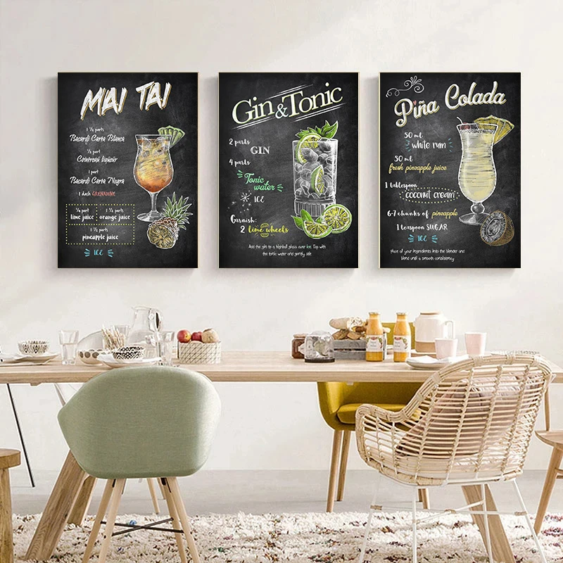 Menu Alcoholic Beverages Colada Blue Hawaiian Poster Print Wall Art Pictures Canvas Painting Restaurant Coffee Shop Home Decor