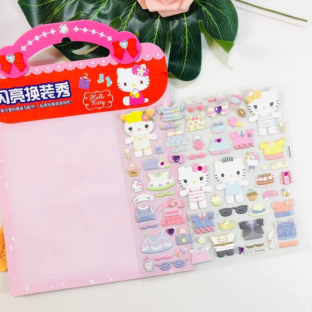 Véritable Sanrio faire un visage Puzzle autocollants Hello Kitty bricolage dessin animé décalcomanies jouets assembler Puzzle fête décoration filles cadeaux