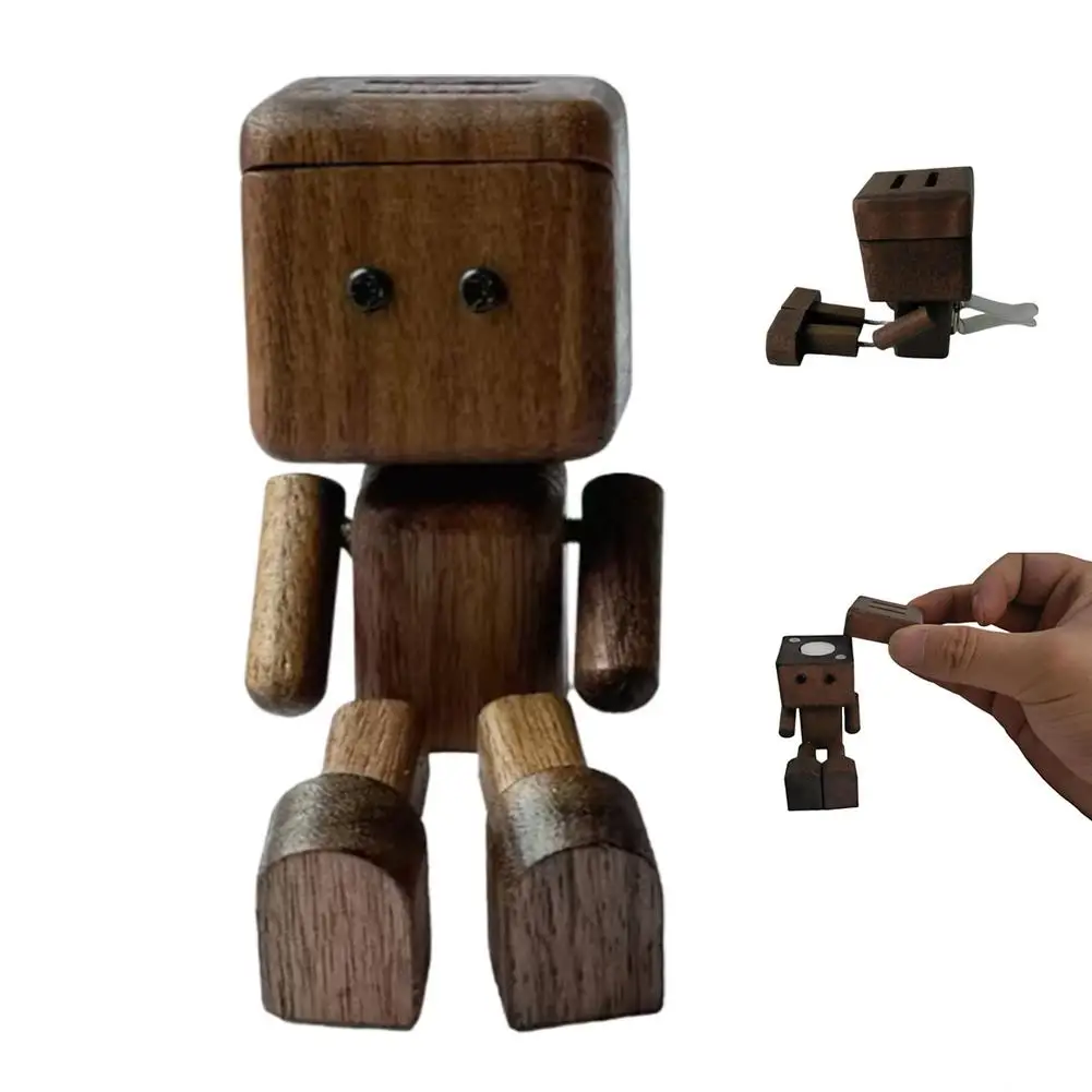 Wooden Man Figurine with Shaking Feet Car Air Freshener Ornament Wobble Toy with Scented Stone for Car Vent Desktop Ornament