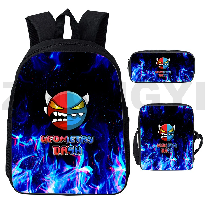 Preppy Style 3D Angry Geometry Dash Back Pack Multifunctional Cute School Bags 12/16 Inch Cartoon Kids Backpacks Crossbody Bag