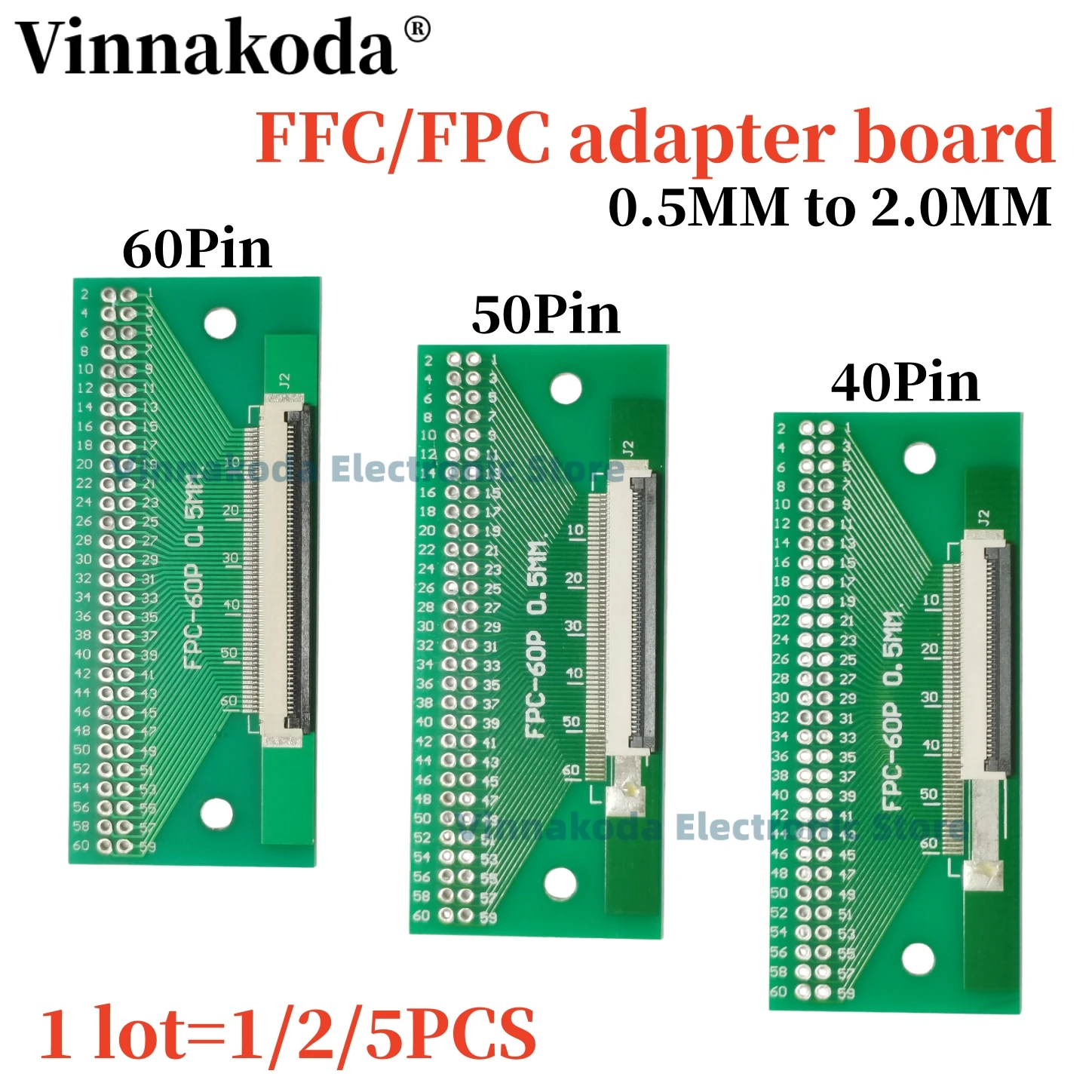 1/2/5PCS FPC FFC Flexible Cable Adapter Board 0.5mm Pitch Connector SMT to 2.0mm 40P 50P 60P