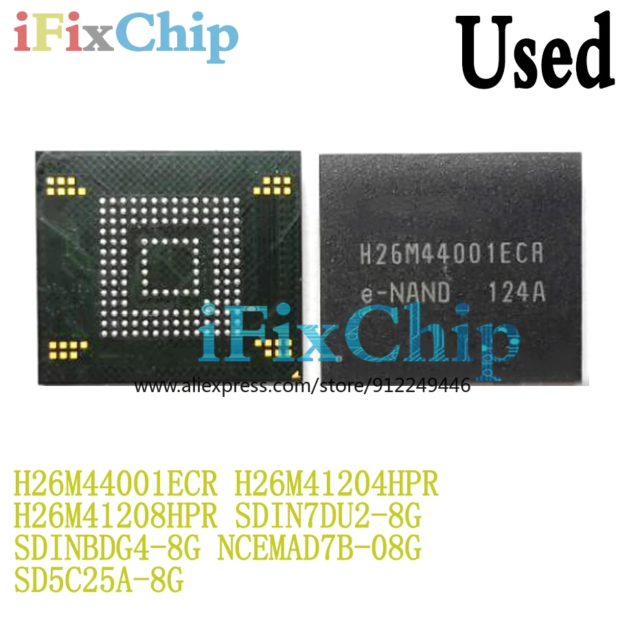 100% test 8GB H26M44001ECR H26M41204HPR H26M41208HPR SDIN7DU2-8G SDINBDG4-8G NCEMAD7B-08G SD5C25A-8G BGA Chipset