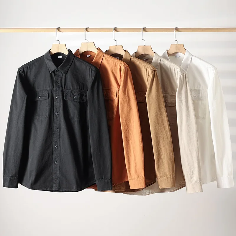 100% Cotton Vintage Amikaji Heavyweight Workwear Double Pocket Long Sleeve Button Down Shirt