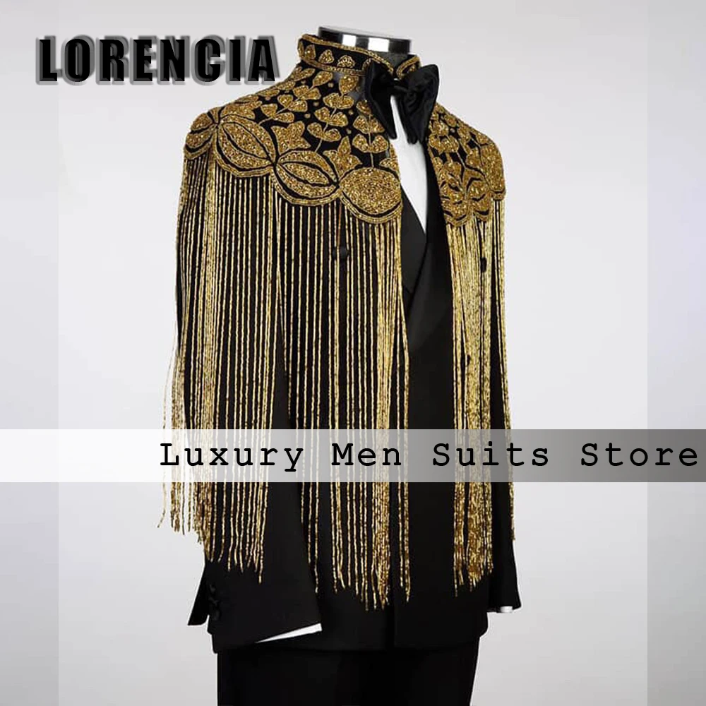 

Роскошные мужские костюмы с кисточками из бисера, комплект из двух предметов, двубортные блестящие смокинги для свадьбы, жениха, индивидуальные jaqueta masculina couro