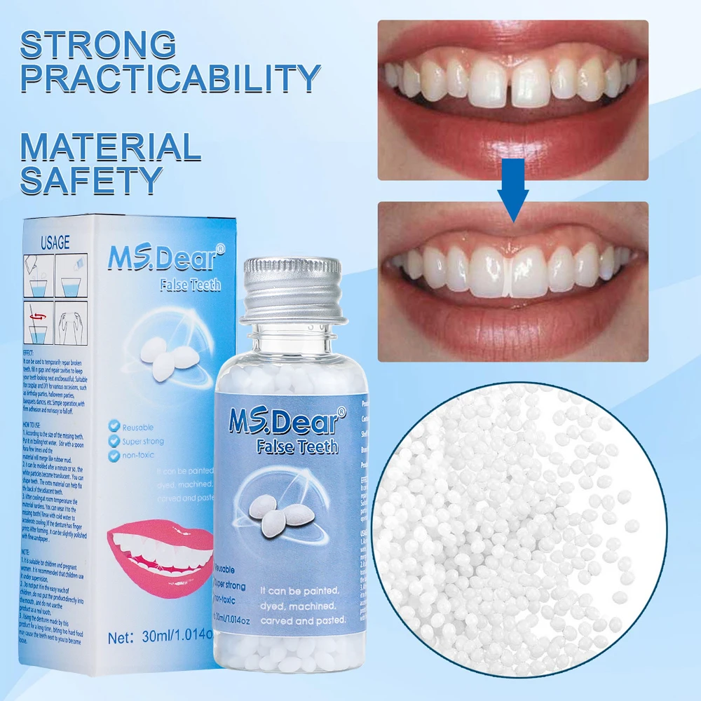 

30ml Moldable False Teeth Dentures Adhesives Making Veneers Plastic Rubber Temporary Teeth Gaps Broken Repair Dental Beauty Tool