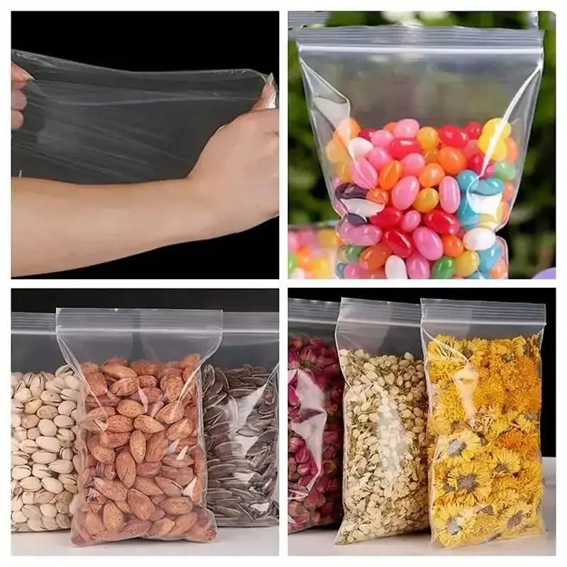 100 Stück verdickte, wiederverschließbare Beutel mit Reißverschluss, transparente Kunststoff-Aufbewahrungsbeutel für kleine Schmuckstücke, Lebensmittelverpackungen, wiederverschließbare Versiegelungsbeutel – Detail 4
