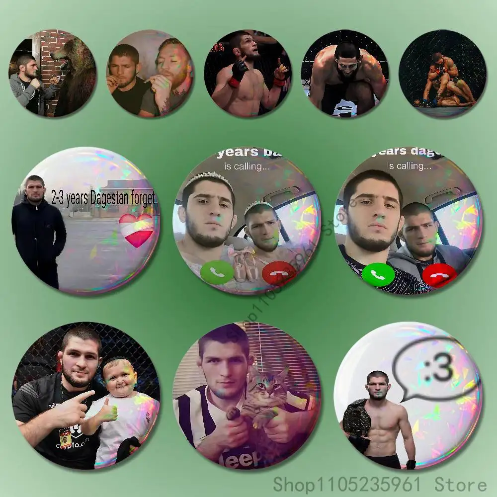 

K-Khabib N-Nurmagomedov Badges 25 32 44 58 75 mm Round Cosplay Pin Fans Collect Friends Gifts Brooch Souvenir Custom