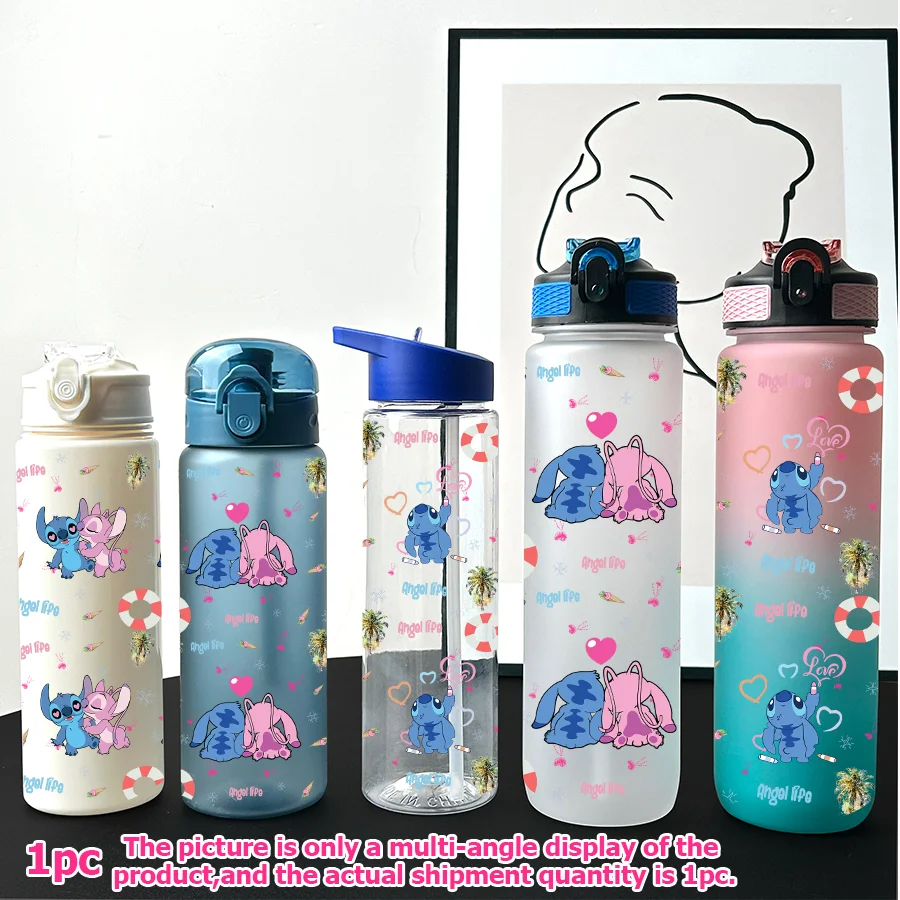 

1Pc Disney Stitch Angel Printed 23-32oz Multi-plastic Water Bottle Portable Sports Water Cup Birthday Gift