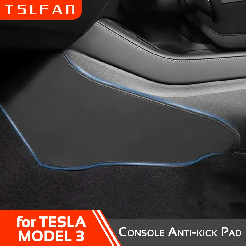 Center Console Two Sides Protector for Tesla Model 3 2021-2023 Highland 2024 Cover PU Leather Anti Kick Pad Sticker Accessories