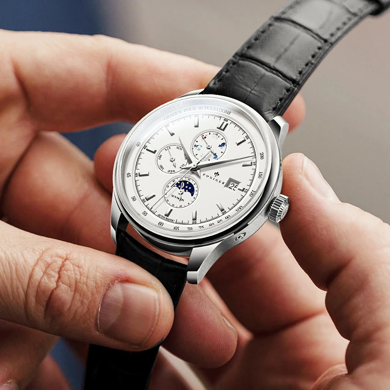 PONIGER 2025, neue Herrenuhr, Top-Luxus-Automatikwerk, mechanische Uhr, Edelstahl, wasserdicht, Multifunktions-Herrenuhr