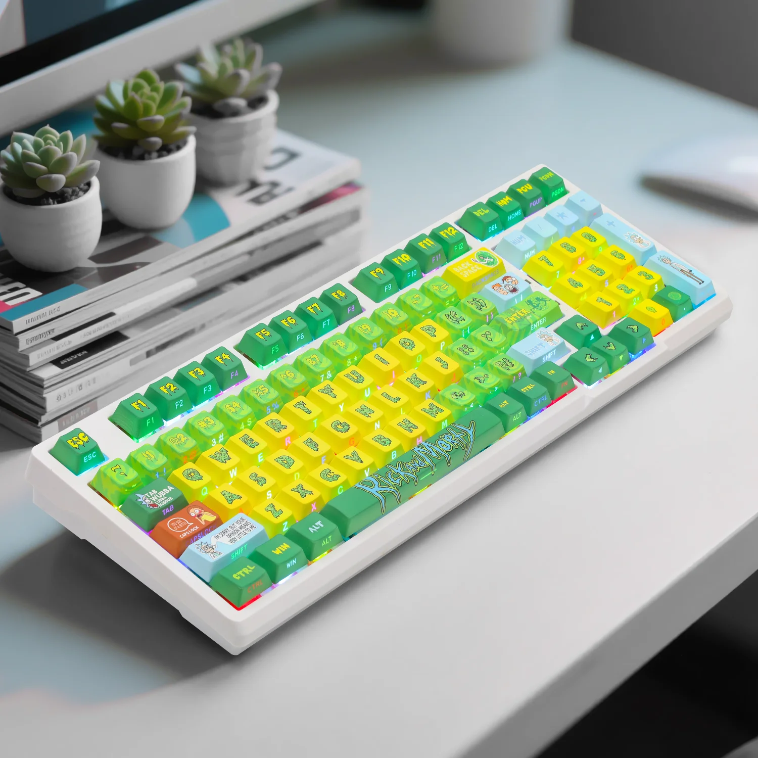 

Летняя тема, заводские оригинальные высокоперсонализированные колпачки для клавиш, креативные колпачки для клавиш, подходят для клавиш 68/104/108.