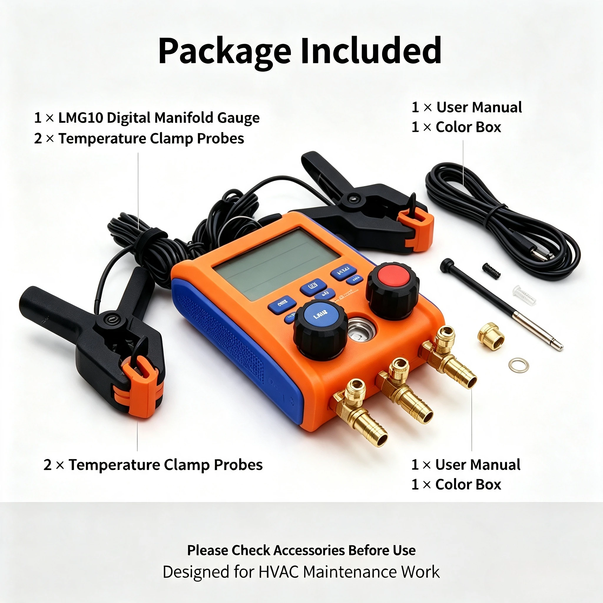 Digital Refrigerant Manifold Pressure Gauge LMG10 AC Vacuum Test Meter HVAC Refrigeration Repair Tool Kit