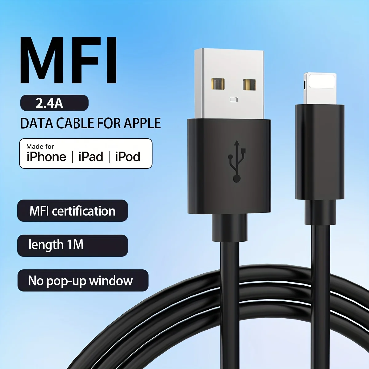 

USB-A to Lightning Cable iPhone Charger Cable 5V/2.4A MFi Certified for iPhone 14 13 12 11 X Xs Pro, Pro Max, iPad Dark-3.3FT