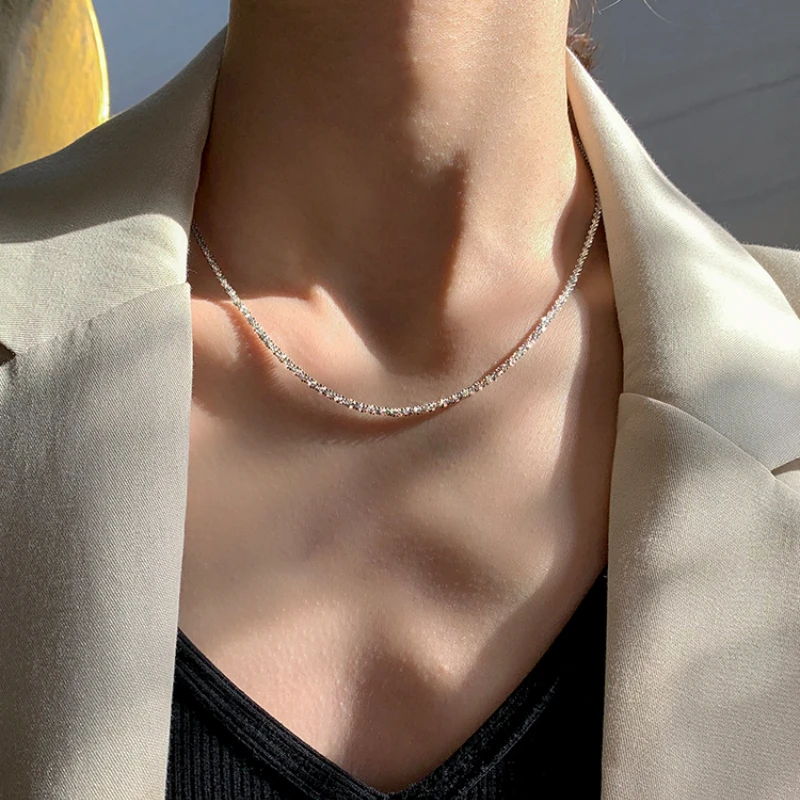 Personalized Titanium Steel Sparkling Thick Version Cauliflower Women'S Necklace Temperament Pullable Clavicle Chain Wholesale