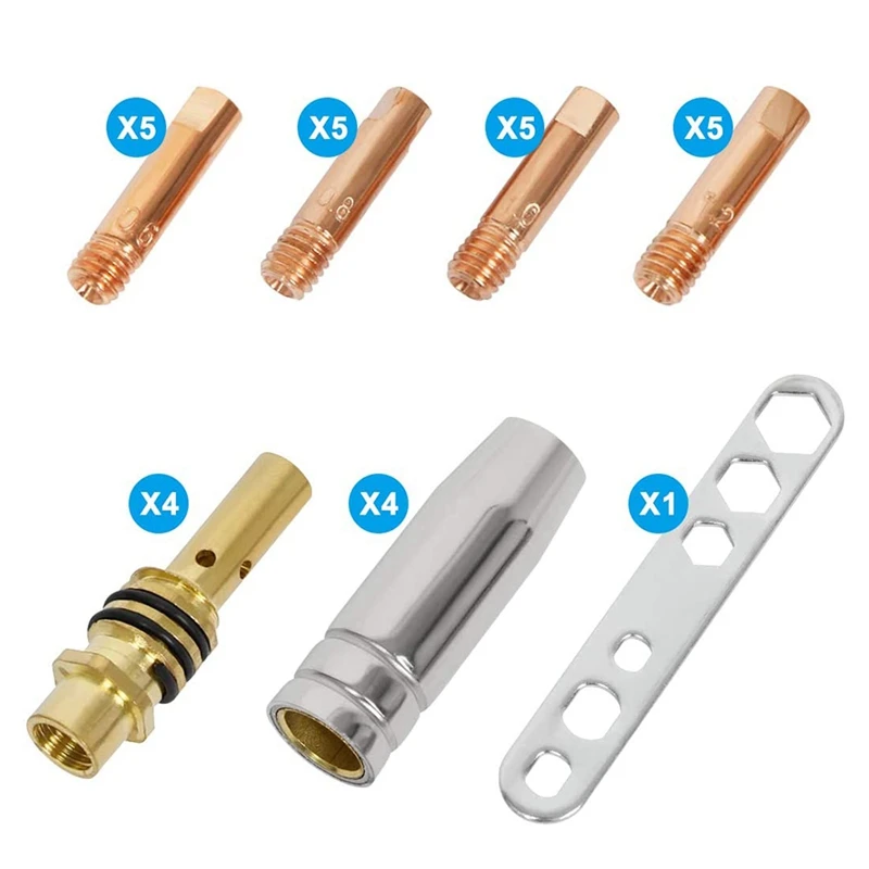 Bicos de gás e suporte do bocal para soldagem Mig Tochas, Acessórios de soldagem Set, Bicos atuais, Ak-15, Mb-15, Conjunto de 28