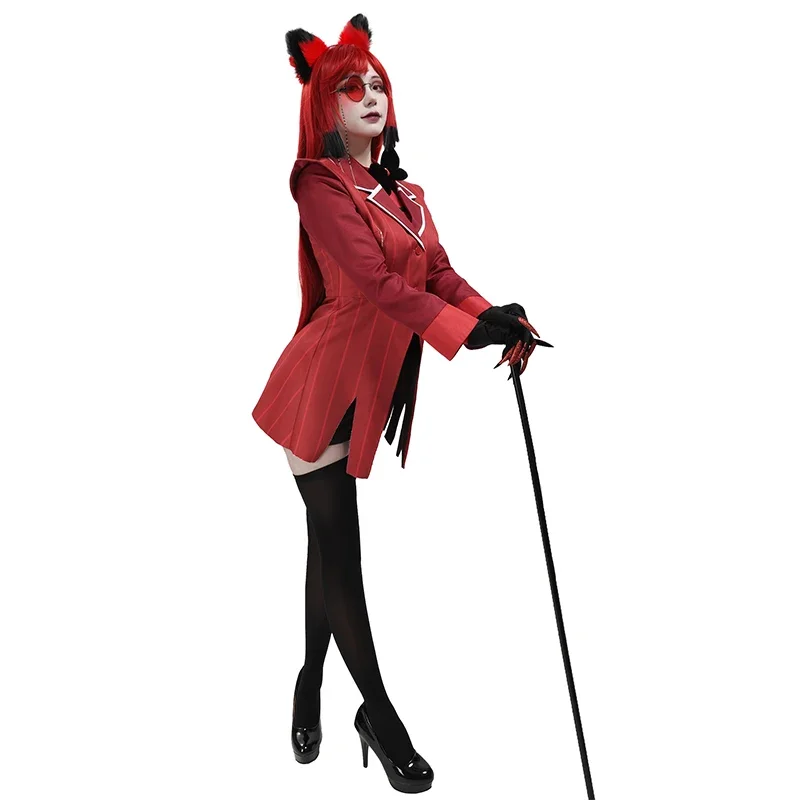 

RT01 WENAM Alastor Women Cosplay Costume Red Jacket Full Set Outfit With Accessories For Halloween Party Female Cosplay Cost&Gf1