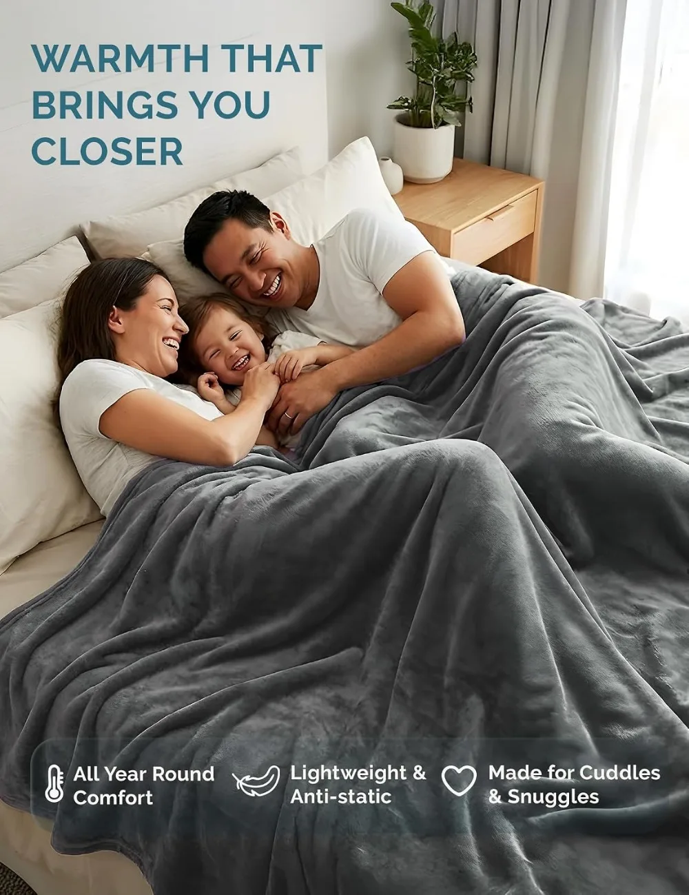 300 GSM Fleece Blanket Queen Size 90x90 - Soft Cozy Warm Winter Throw for Bed or Couch, Fuzzy Plush Elegant Gift for Men & Women